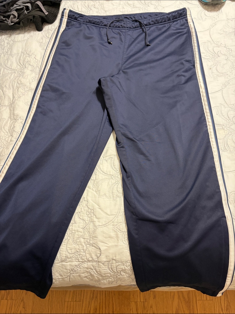 TEK GEAR Navy White Athletic Joggers Pants Elastic Waist Drawstring Size Small